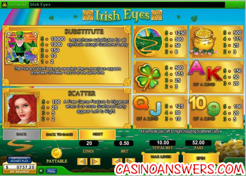 irish eyes casino bonus game