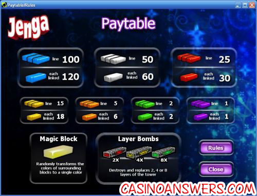 jenga casual slot payouts