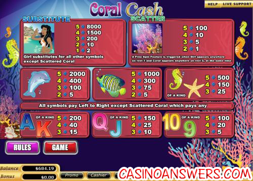 coral cash bonus game