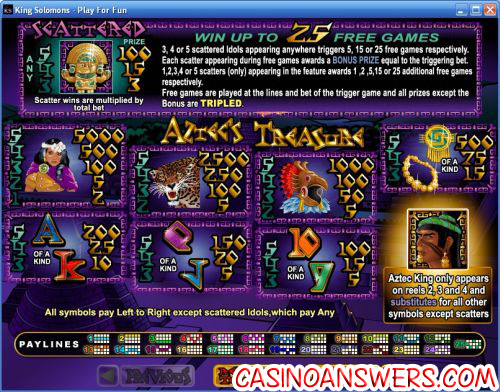 aztecs treasure video slot bonus game