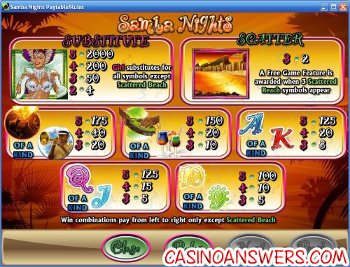 samba nights bonus game