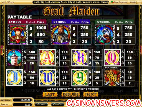 grail maiden casino flash game