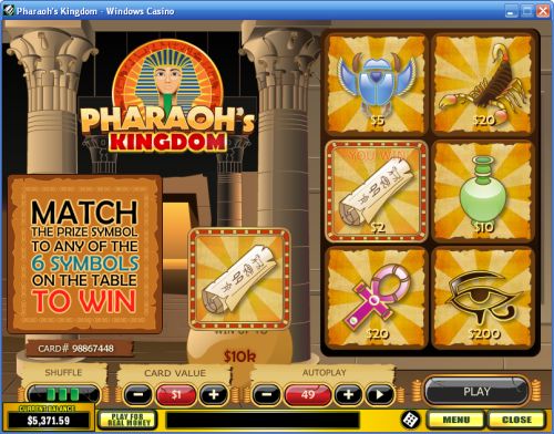 pharohs kingdom playtech scratch card