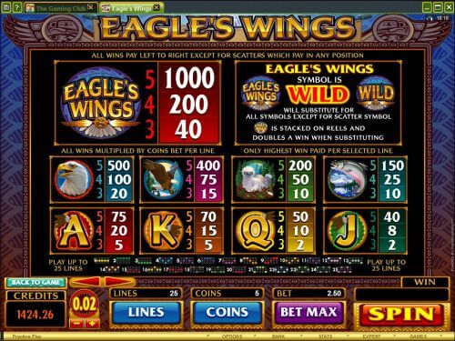 eagles wing casino game